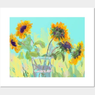 Sunflowers in glass vase Posters and Art